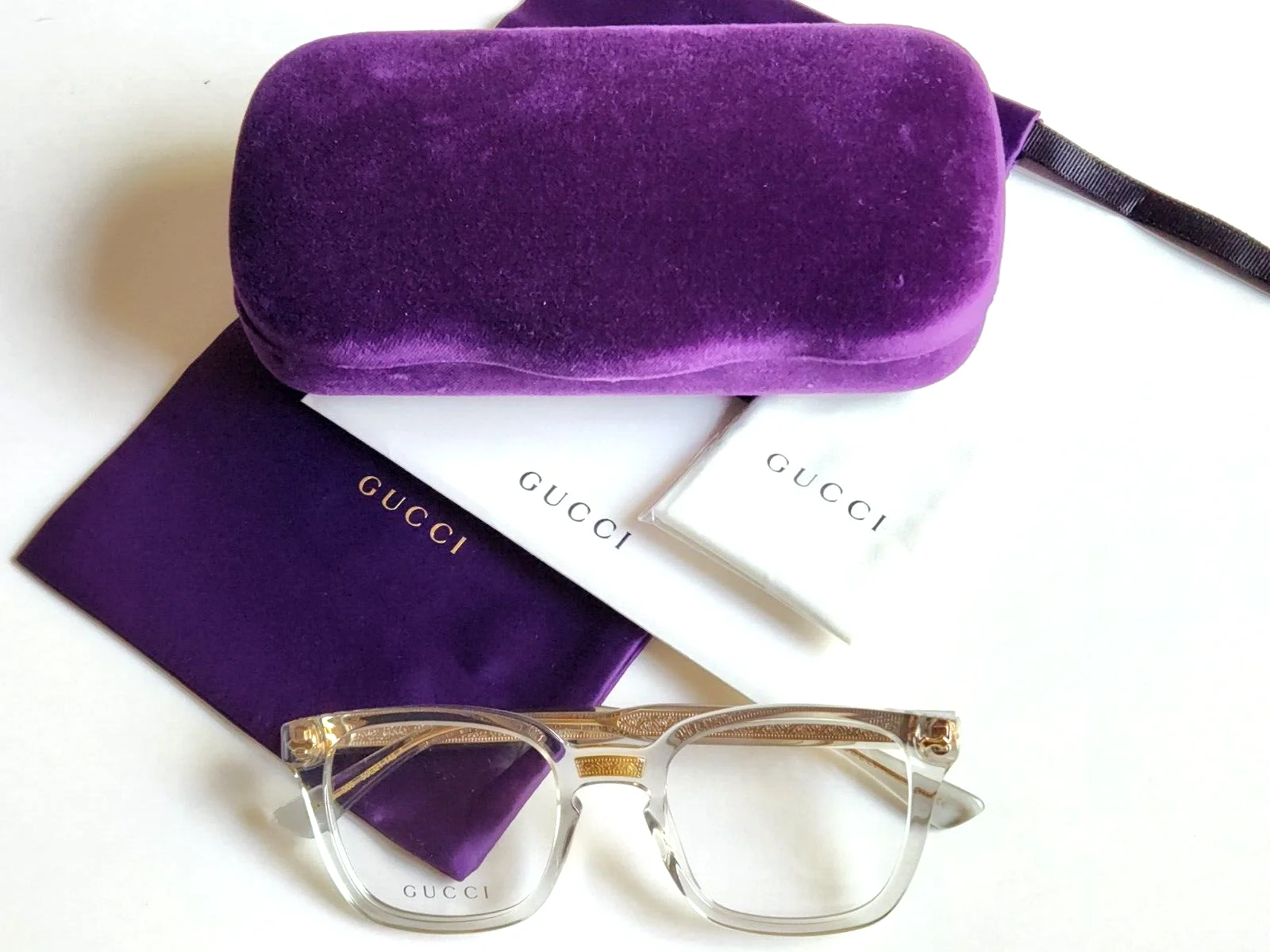 Brand New GUCCI Eyeglass Frames GG 0184/O 013 Pink Transparent For Women