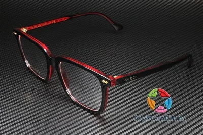 GUCCI GG0737O 014 Rectangular Squared Black Red Demo Lens 56 mm Men
