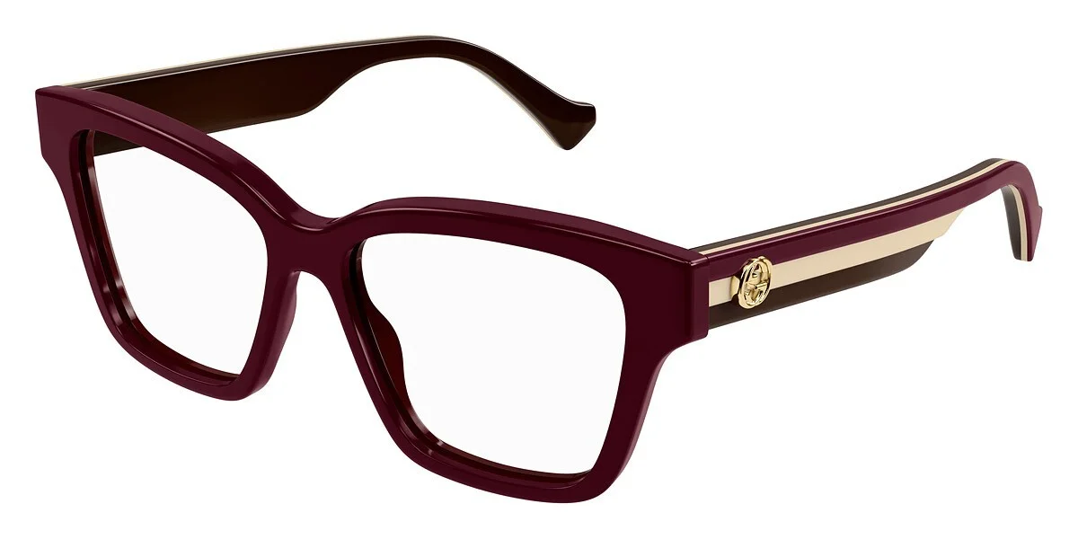 Gucci Square Eyeglasses GG1302o-005-55 Burgundy Frame Transparent Lenses