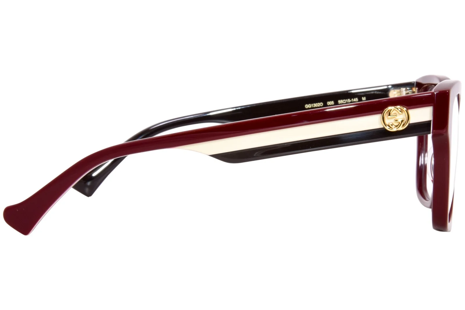 Gucci Square Eyeglasses GG1302o-005-55 Burgundy Frame Transparent Lenses 4