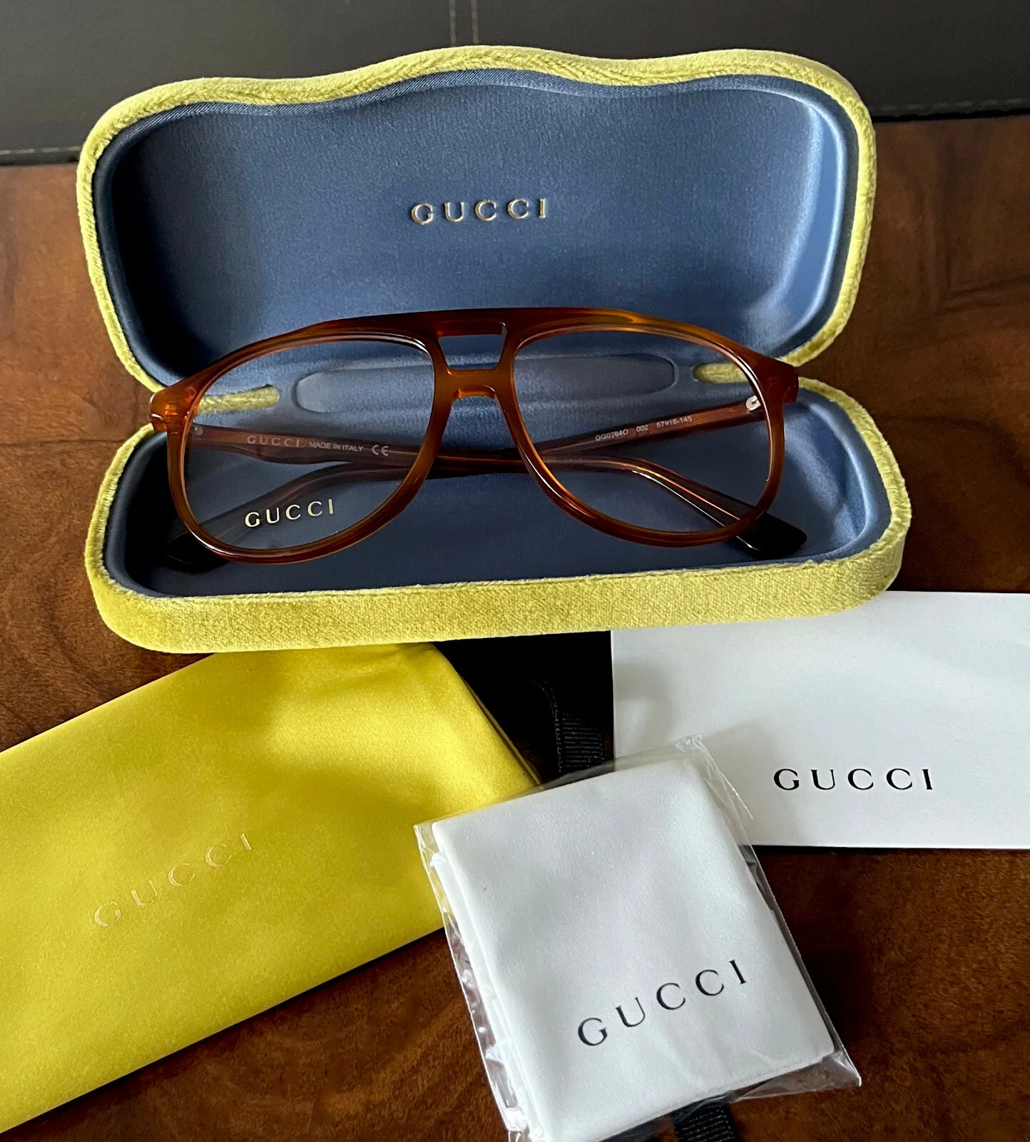 NEW GUCCI Unisex 57 mm Havana Aviator Optical Eyeglasses RX Ready Demo Lens $450